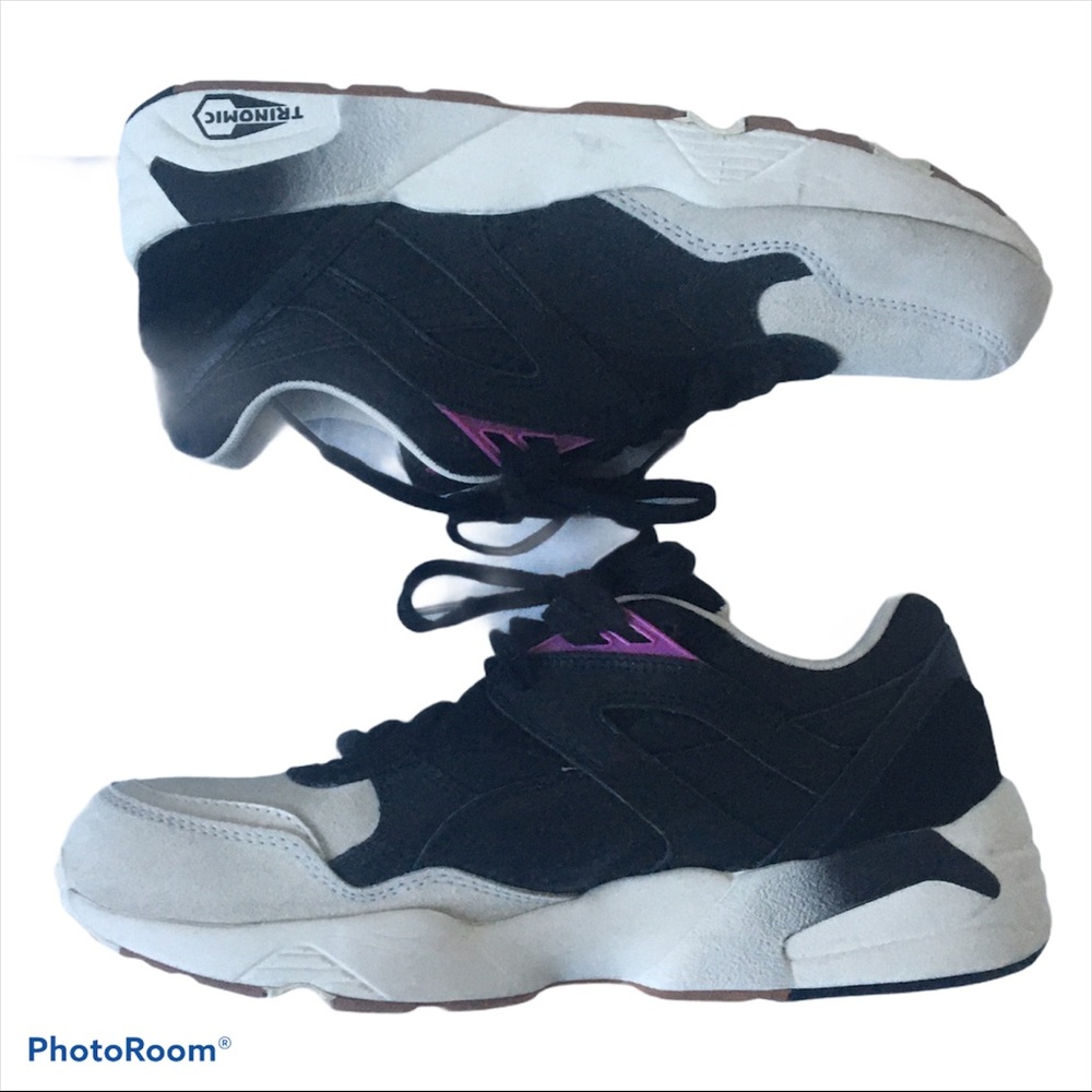 PUMA SUEDE TRINOMIC SNEAKERS Color-Black/White with Purple Size 9 NWT